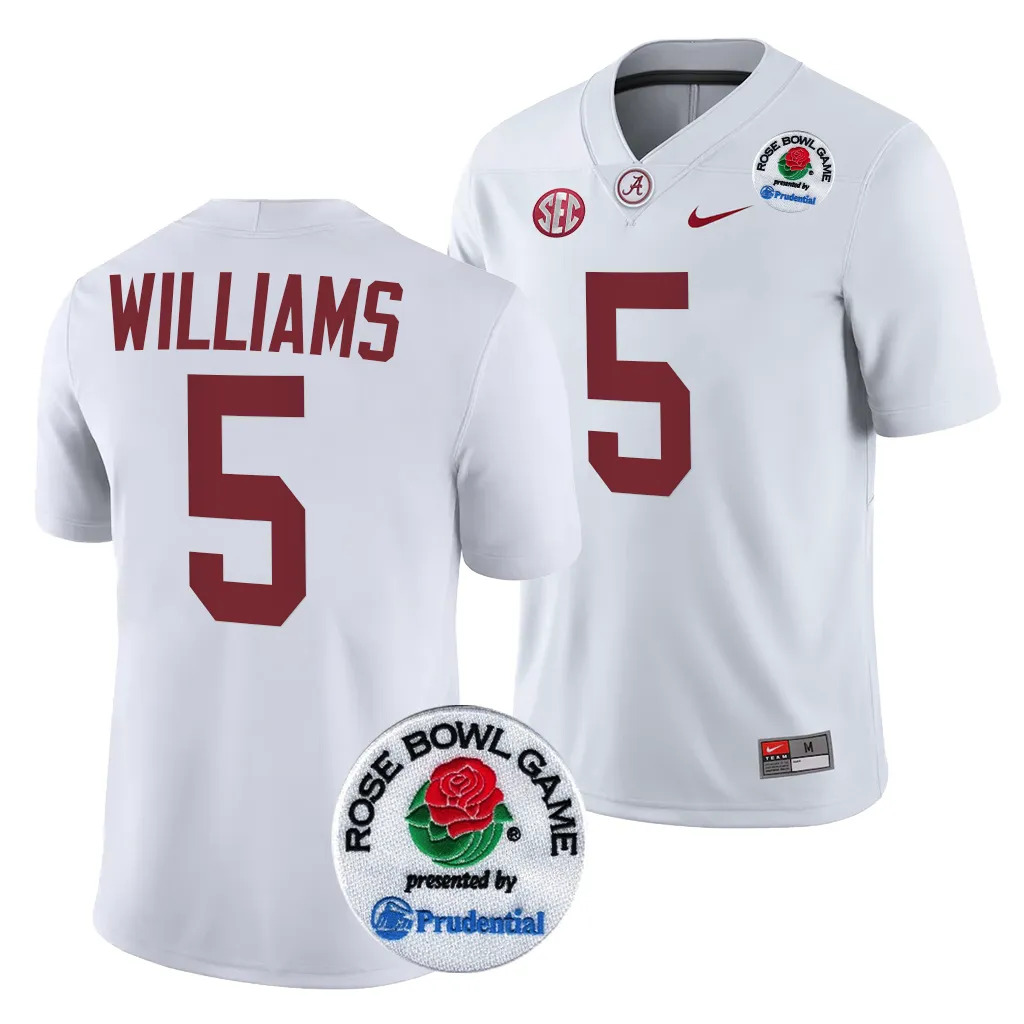 Men's Alabama Crimson Tide Roydell Williams #5 White 2024 Rose Bowl Playoff NCAA College Football Jersey